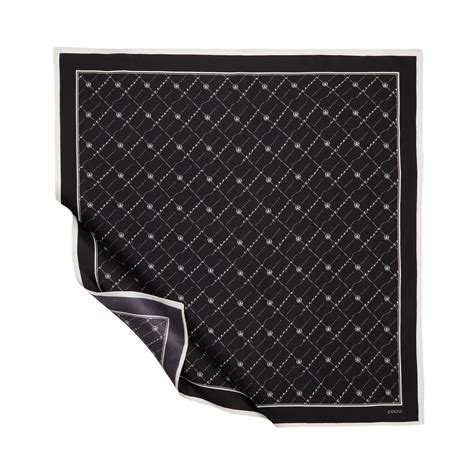 Black White Monogram Silk Twill Scarf | Ipekevi