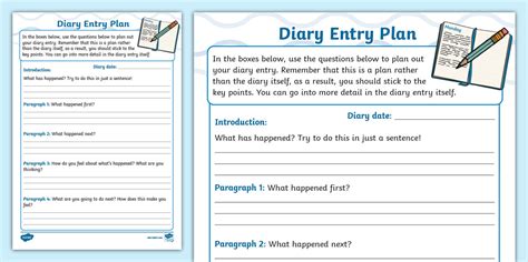 KS1 Diary Entry Planner Worksheet (teacher made) - Twinkl