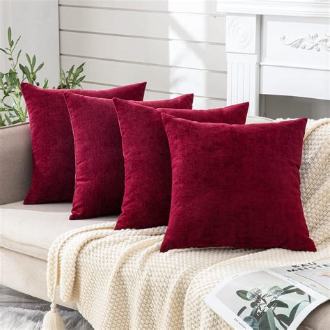 Amazon.com: DEZENE Burgundy Throw Pillow Covers: 2 Pack 18x18 Inch ...