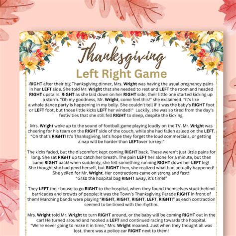 Thanksgiving Left Right Game Free Printable | Gerald Printable