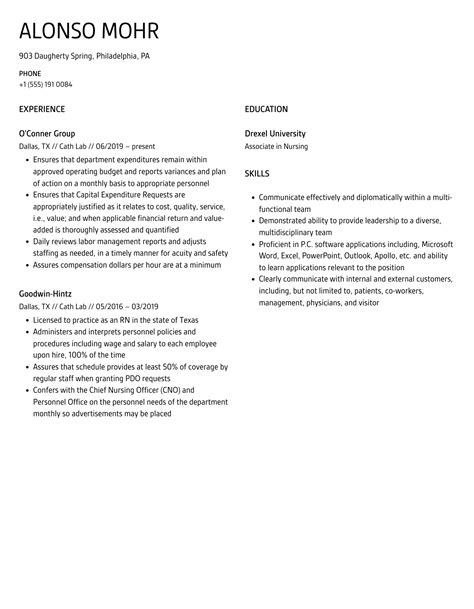 Image result for Cath Lab Resume