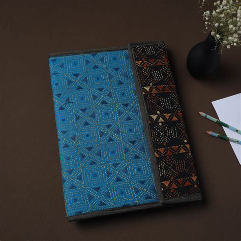 Blue Handcrafted Bengal Kantha Work File Folder