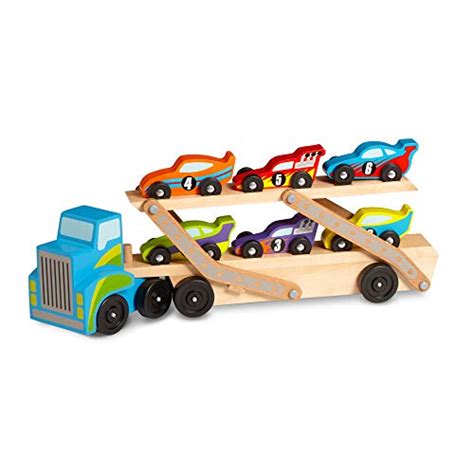 Buy Melissa & Doug Mega Race-Car Carrier (Wooden Double Decker Trailer ...