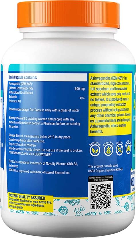 Buy FAST&UP ASHWAGANDHA(KSM-66)-NATURAL VITALITY BOOSTER-USDA ORGANIC ...