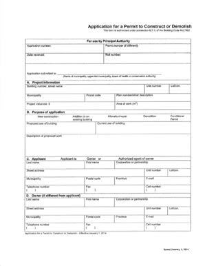 Fillable Online Application for a Permit to Gonstruct or Demolish This ...