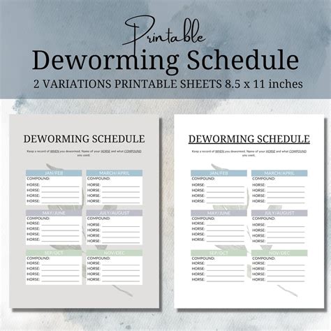 Horse Deworming Schedule Printable Horse Deworming Schedule - Etsy
