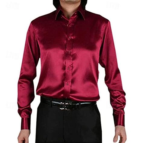 Men's Satin Shirt Dress Shirt Collared Shirt Button Up Shirt Prom Shirt ...