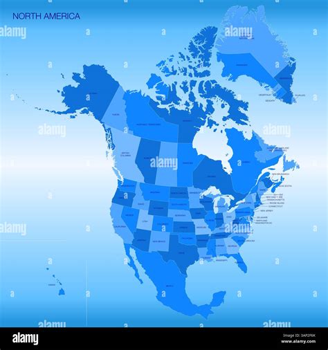 Graphic map of North America regions and territories, Canada, United States, Mexico, vector ...