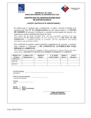 Fillable Online Form. DGAC 08/2-3 CERTIFICADO DE AERONAVEGABILIDAD DE ...