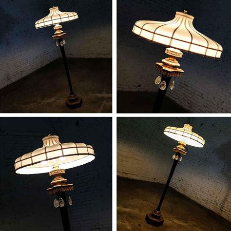 Antique Victorian Black and Gilt Floor Lamp by Max Ray Handmade Shade w ...