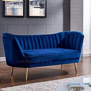 ADORN CRAFTS Loveseat Sofa Velvet Fabric Two Seater with Golden Steel ...