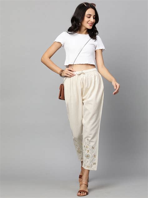 Gota Embroidered Ankle Pant - Off White – Morpunkhi