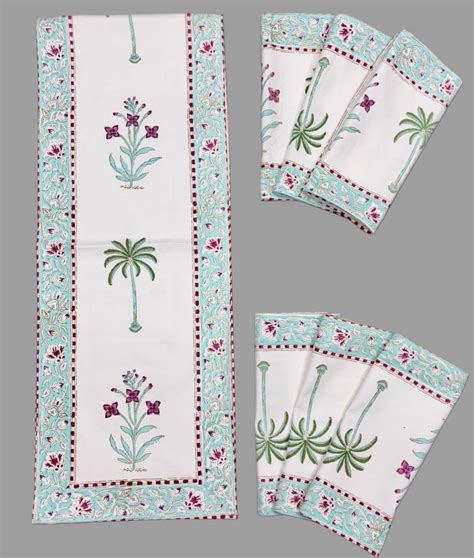 Pure cotton handblock printed table runner and placemats combo for 6 s ...