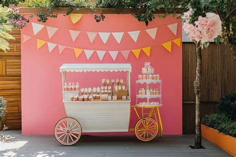 Summer backdrop with an ice cream cart and decoartion birthday decor ...