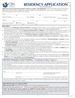 Fillable Online csn Revised 3/2015 RESIDENCY APPLICATION - CSN - Home ...