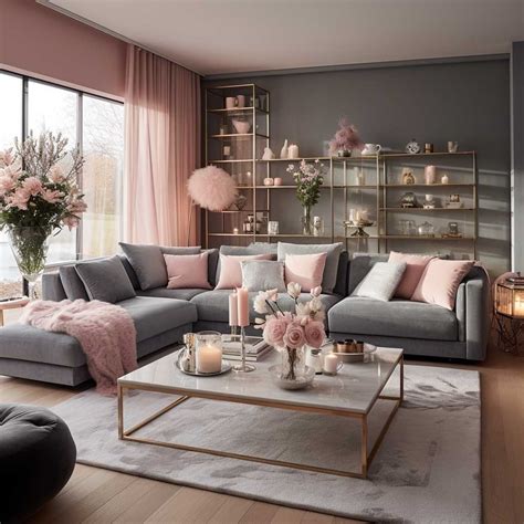 Modern Living Room Magic with Grey and Pink Tones • 333k+ Inspiring ...