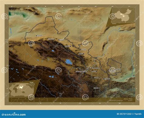 Gansu, China. Physical. Labelled Points of Cities Stock Illustration - Illustration of lanzhou ...