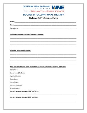 Fillable Online www1 wne Fieldwork Preference Form Fax Email Print ...