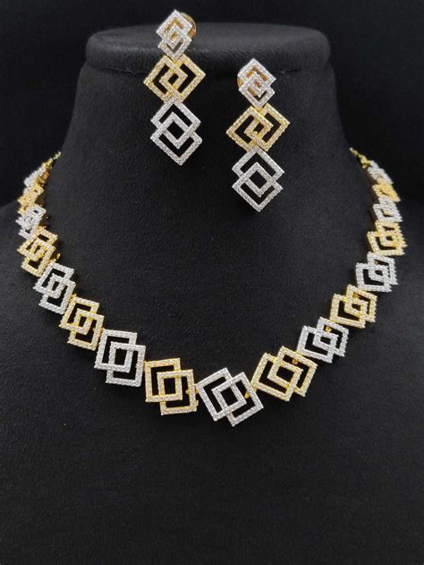 AMERICAN DIAMOND BRIDAL NECKLACE SET & CLASSIC EARRINGS JEWELLERY SET ...