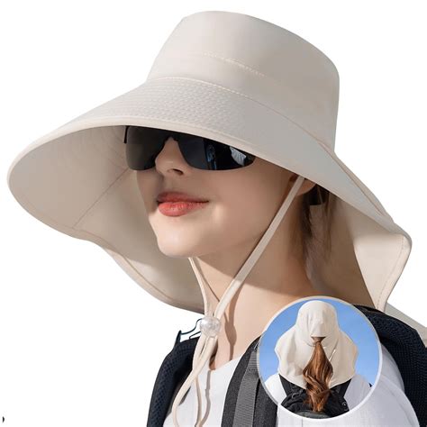 Womens Sun Hat Rollable UPF 50+ Wide Brim and Ponytail Hole, Hiking ...