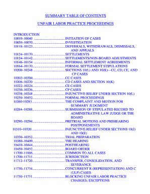 Fillable Online nlrb Summary table of contents unfair labor practice ...