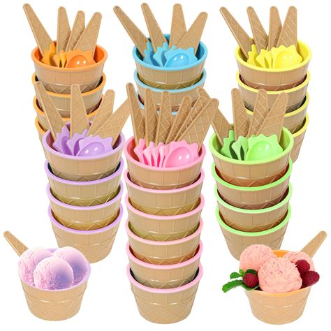 Hbaushun 26 Pack Plastic Ice Cream Bowls with Spoons,Reusable Plastic ...