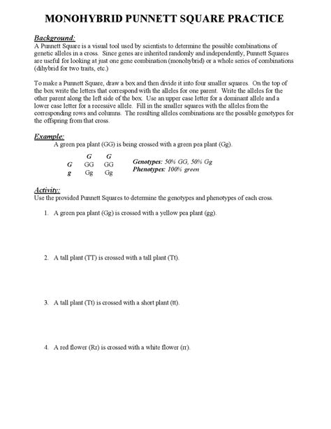 Monohybrid Punnett Square