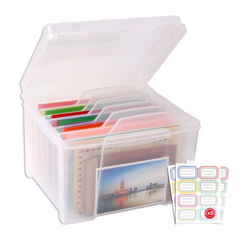 Plastic Greeting Card Storage Box with 6 Adjustable Dividers
