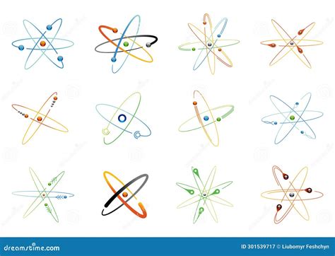 Atom Symbols For Science, Colorful Icons Isolated On White Background ...