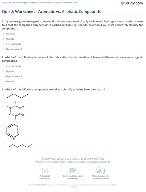 Quiz & Worksheet - Aromatic vs. Aliphatic Compounds | Study.com