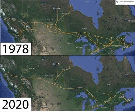 Canadian Railway System (VIA RAIL) in 1978 vs 2020 : r/TransitDiagrams
