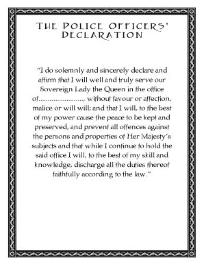 Fillable Online The Police Officers Declaration English Literacy KS3 ...