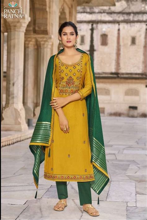 Panch Ratna Aaradhna Silk With Kantha Work Dress Material Catalog