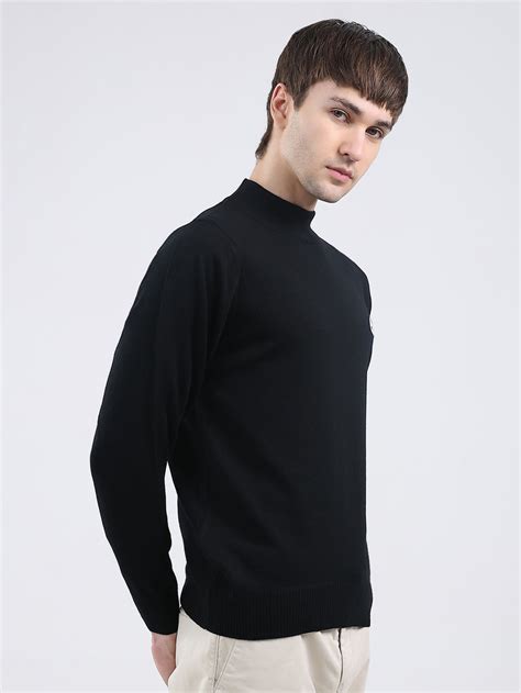 Buy Men Black Solid Turtle Neck Full Sleeve Pullover Online in India ...