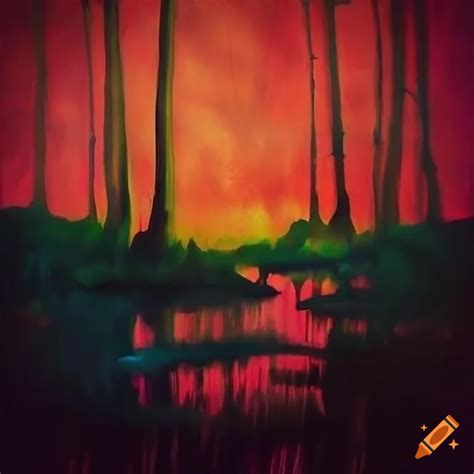 Midwest landscape painting with eerie vibe