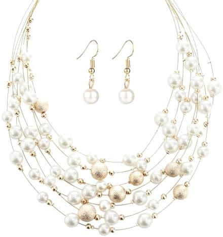 Buy Peora Beads Studded Gold Plated Muti layer Necklace Earrings Set ...