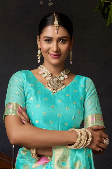Sky Blue Jacquard Organza Khadi Saree – Kalyanja