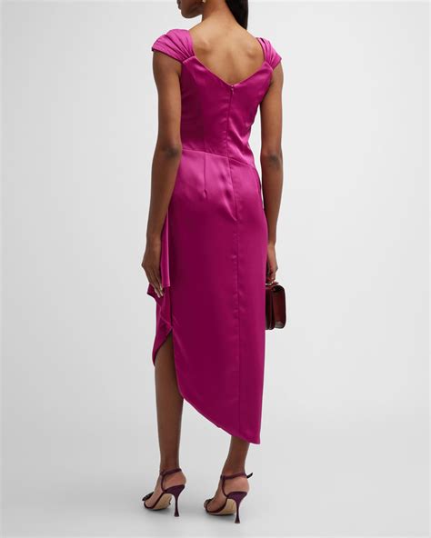Theia Ellery Pleated Cowl-Neck Cap-Sleeve Dress | Neiman Marcus