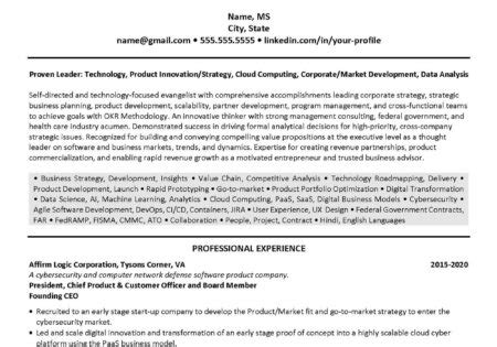 Entrepreneur CV Example 的图像结果