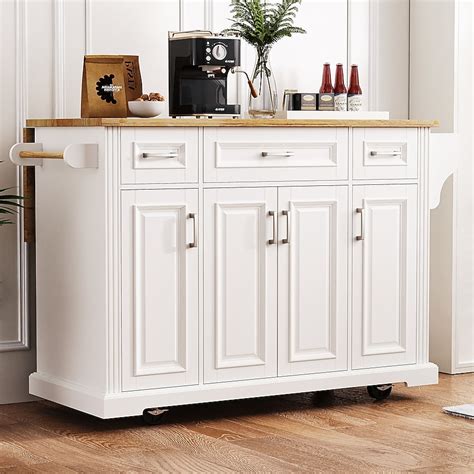 Runesay White MDF Base with MDF Wood Top Rolling Kitchen Island ( 29.5 ...