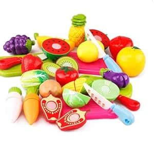 Kingwell 14 Pcs Realistic Sliceable Cutting Fruits and Vegetables Play ...