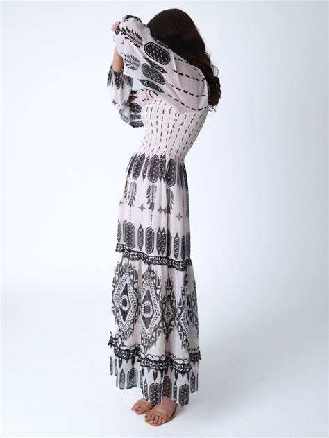 Tribal Print Smocked Bodice Long Dress – FYVA