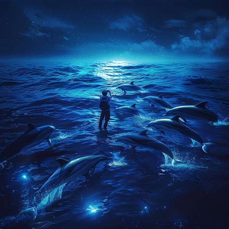 Biologist studies a pod of dolphins in their natural habitat | Premium ...