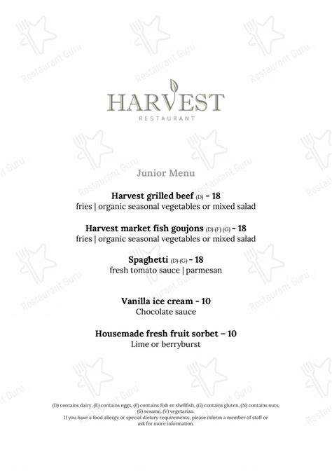 Menu at Harvest Restaurant Blenheim, Blenheim