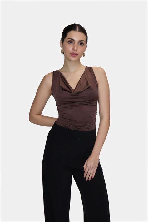 Brown Cowl Neck Bodysuit - Prism Bodysuit (Coco)