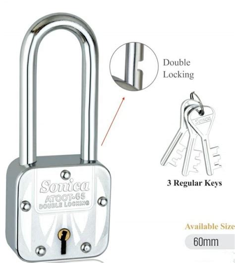 Sonica ATOOT LOCK HARDENED AND LONG SHACKLE 60 MM WITH 3 KEY Padlock ...