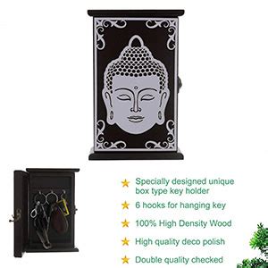Aditya HANDICRAFTS Wooden Buddha Design 6 Hooks Wall Mount Box with Key ...