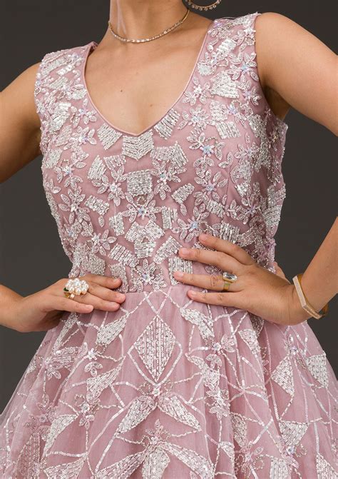 Buy Onion Pink Sequins Net Gown - Koskii