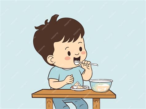 Premium Vector | Illustration of baby feeding himself