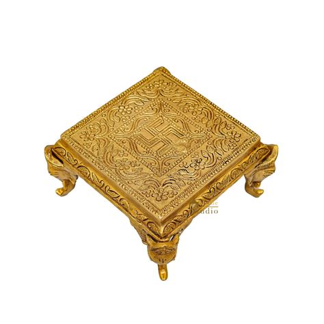 Brass Designer Puja Chowki Pedestal Antique Furniture Home Pooja Room ...